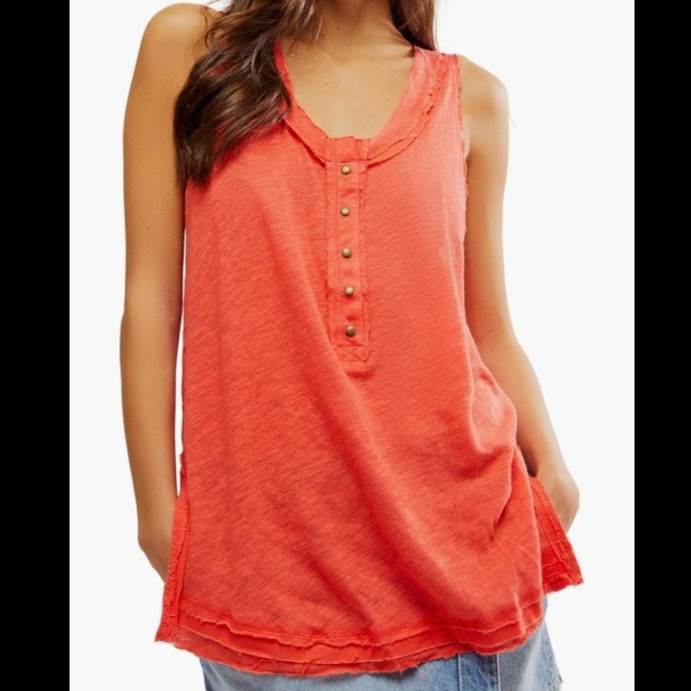 Free People We the Free Love Language Coral Henley Tank Top
